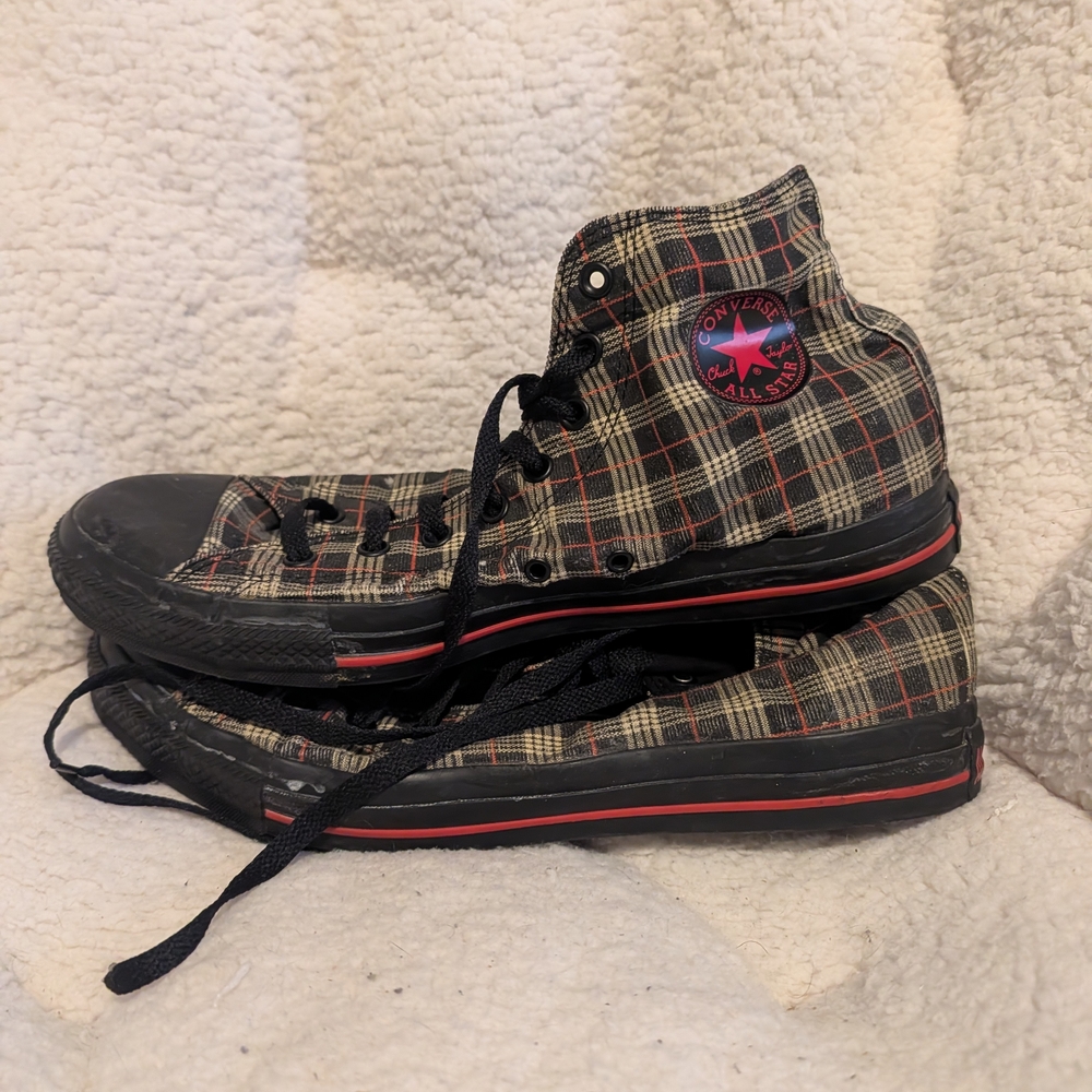 Converse Black and Red Plaid High-Tops